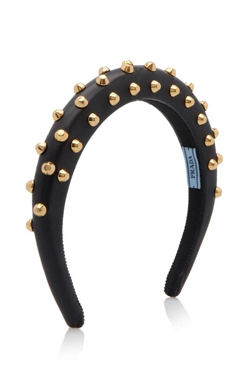 prada studded leather headband|Prada hair clips.